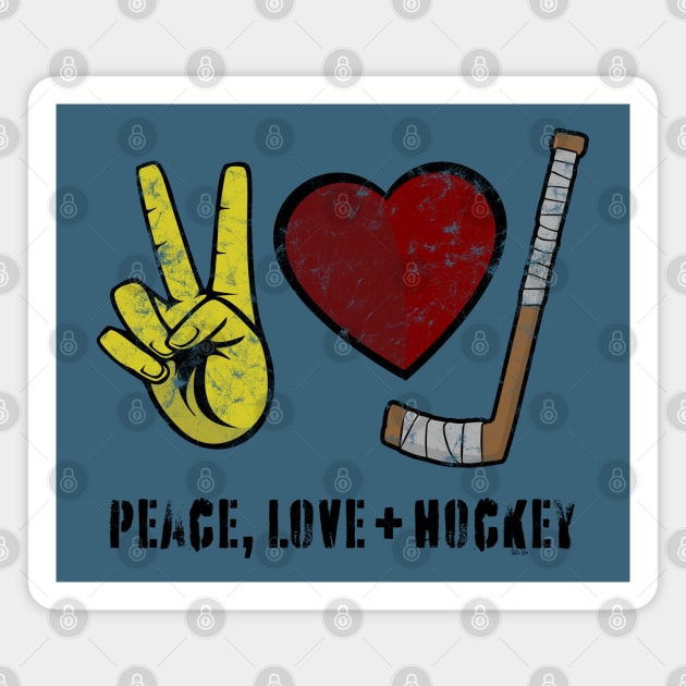 Peace, Love + Hockey Magnet by Hanzo